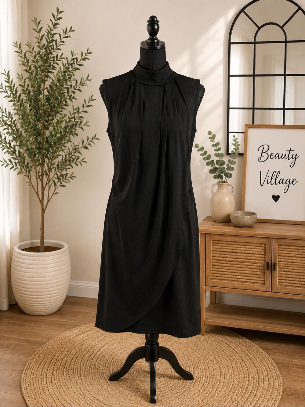 Kenneth Cole New York Black Mock Neck Sleeveless Shift Dress Wrapped Front Size
